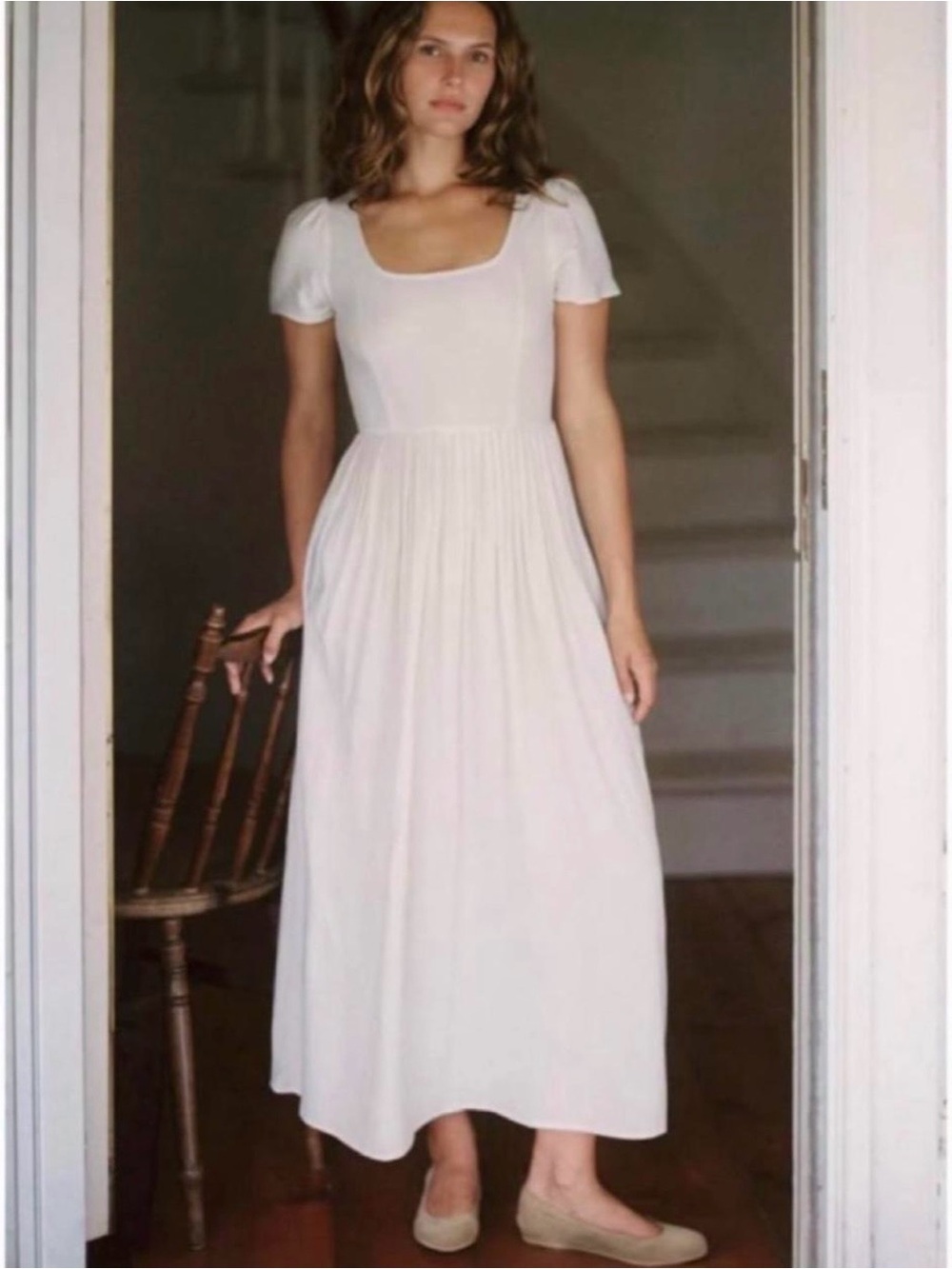 Christy Dawn green with white flower Maxi Dress with Square Neck